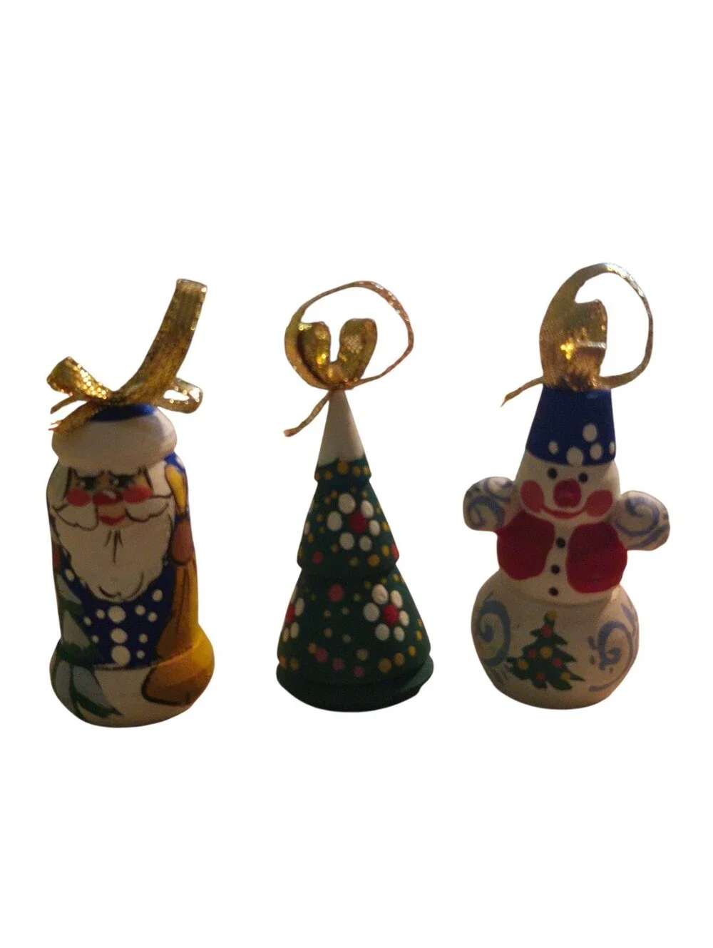 trio traditional Russian folk art handcrafted wooden small ornaments 2.75